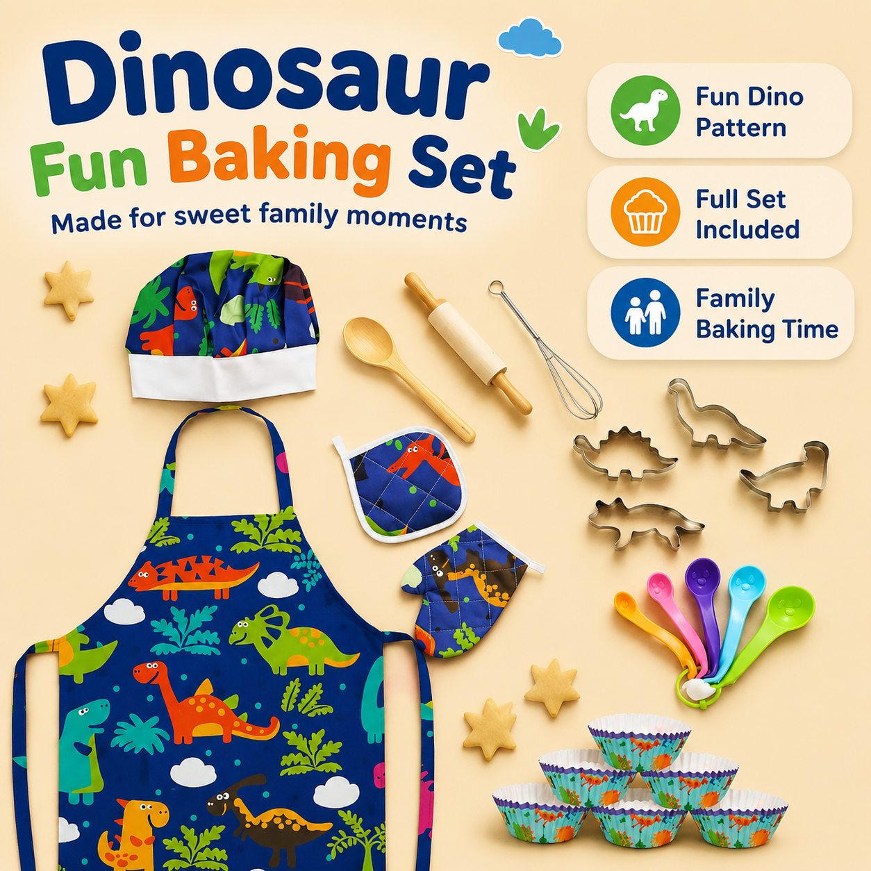 Kitchen Kids Baking Set - 공룡 어린이 베이킹 세트 셰프 앞치마