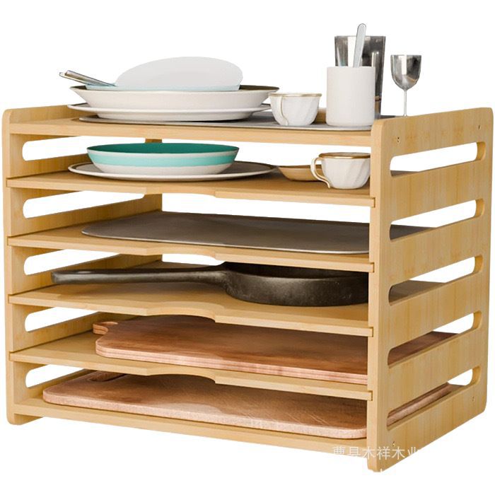 Kitchen Cabinet Baking Sheet Organizer - 원목 주방 수납장 다층 식기 정리대