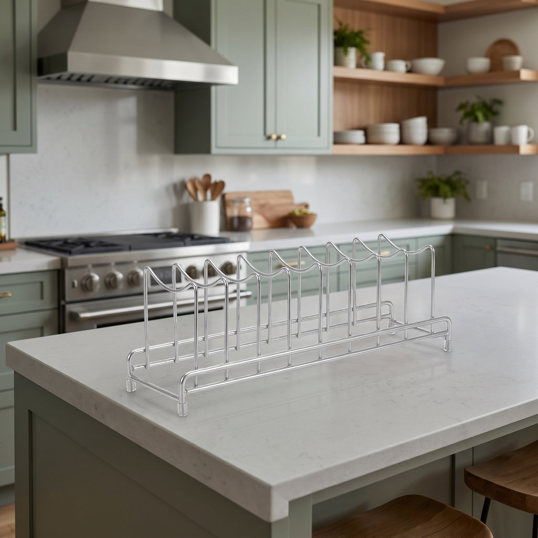 Kitchen Cabinet Baking Sheet Organizer - 9단 스테인리스 냄비 뚜껑 정리대 주방