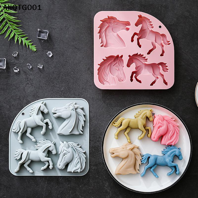 Kitchen Baking Items - 4구 3D 말 모양 실리콘 몰드,