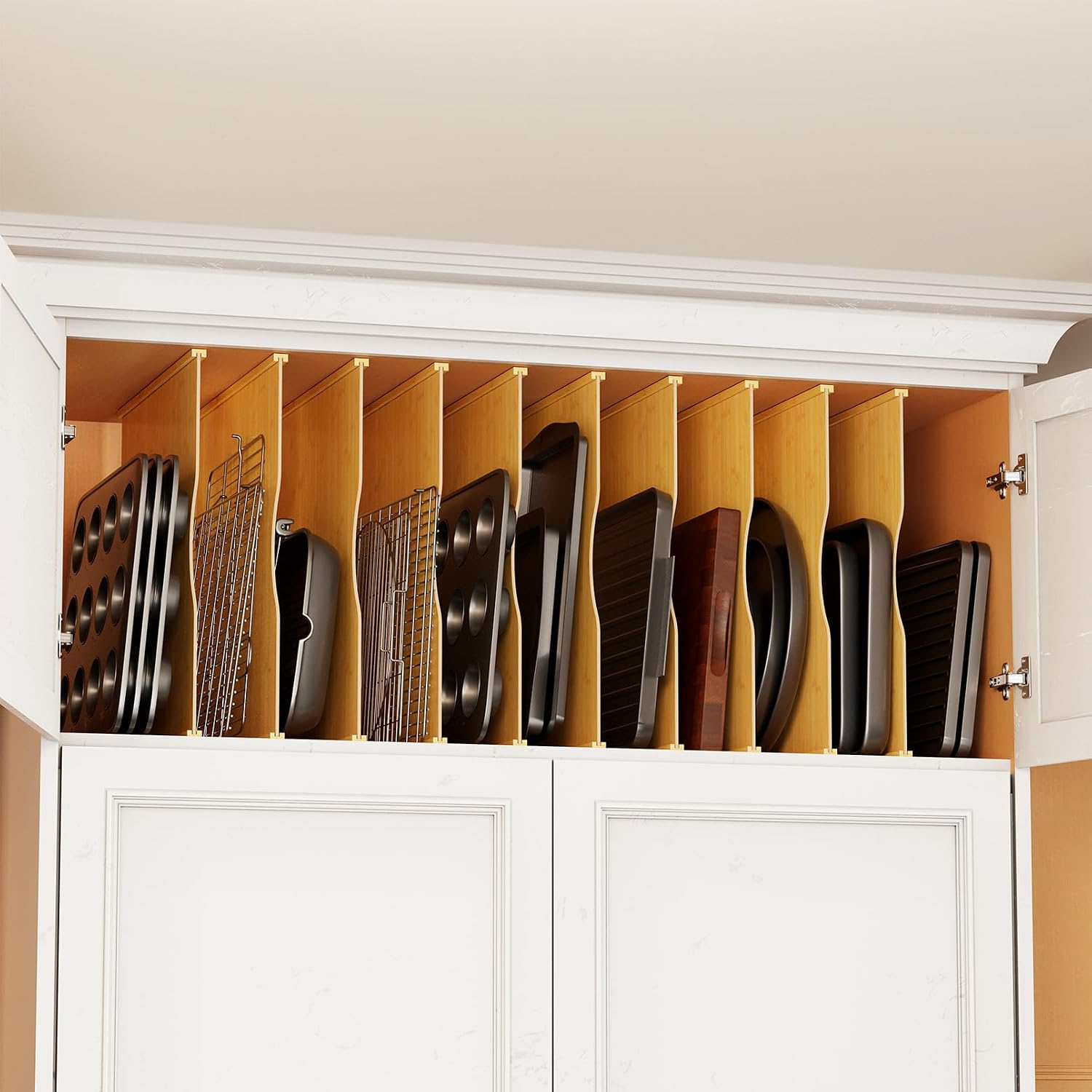 Kitchen Cabinet Baking Sheet Organizer - 주방 캐비닛용 대나무 트레이 디바이더 10개,