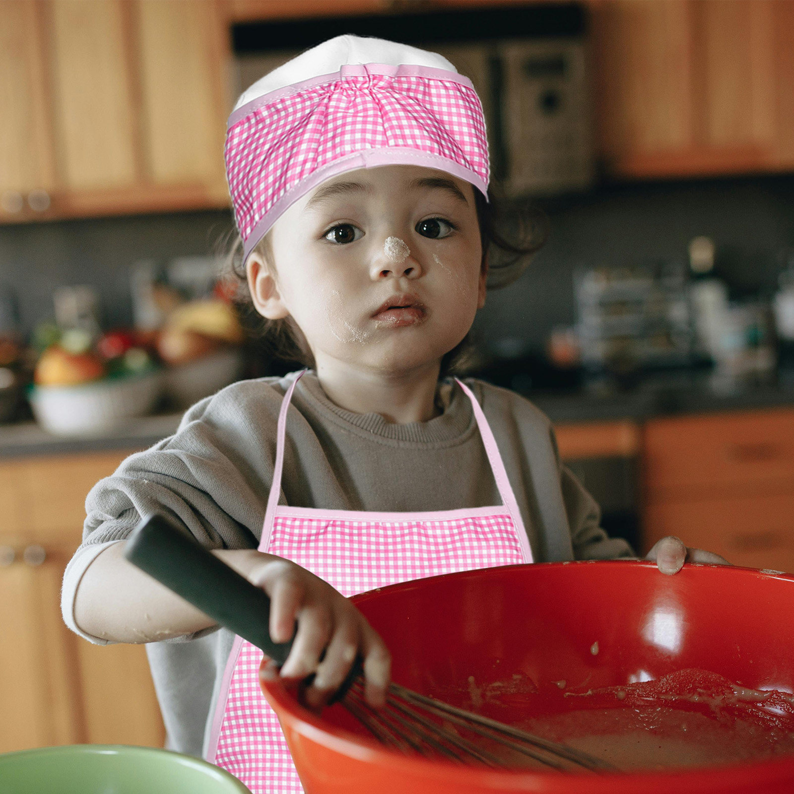 어린이 앞치마와 셰프 모자 세트, 부드러운 체크무늬 디 - Kitchen Kids Baking Set 리뷰 및 가격