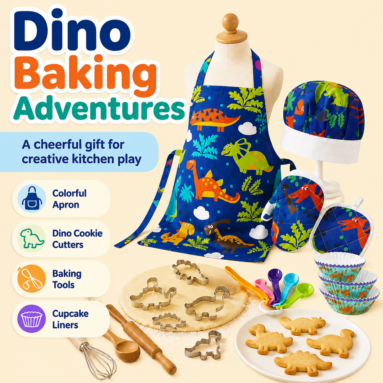 공룡 어린이 베이킹 세트 셰프 앞치마 모자 장갑 요리  - Kitchen Kids Baking Set 리뷰 및 가격