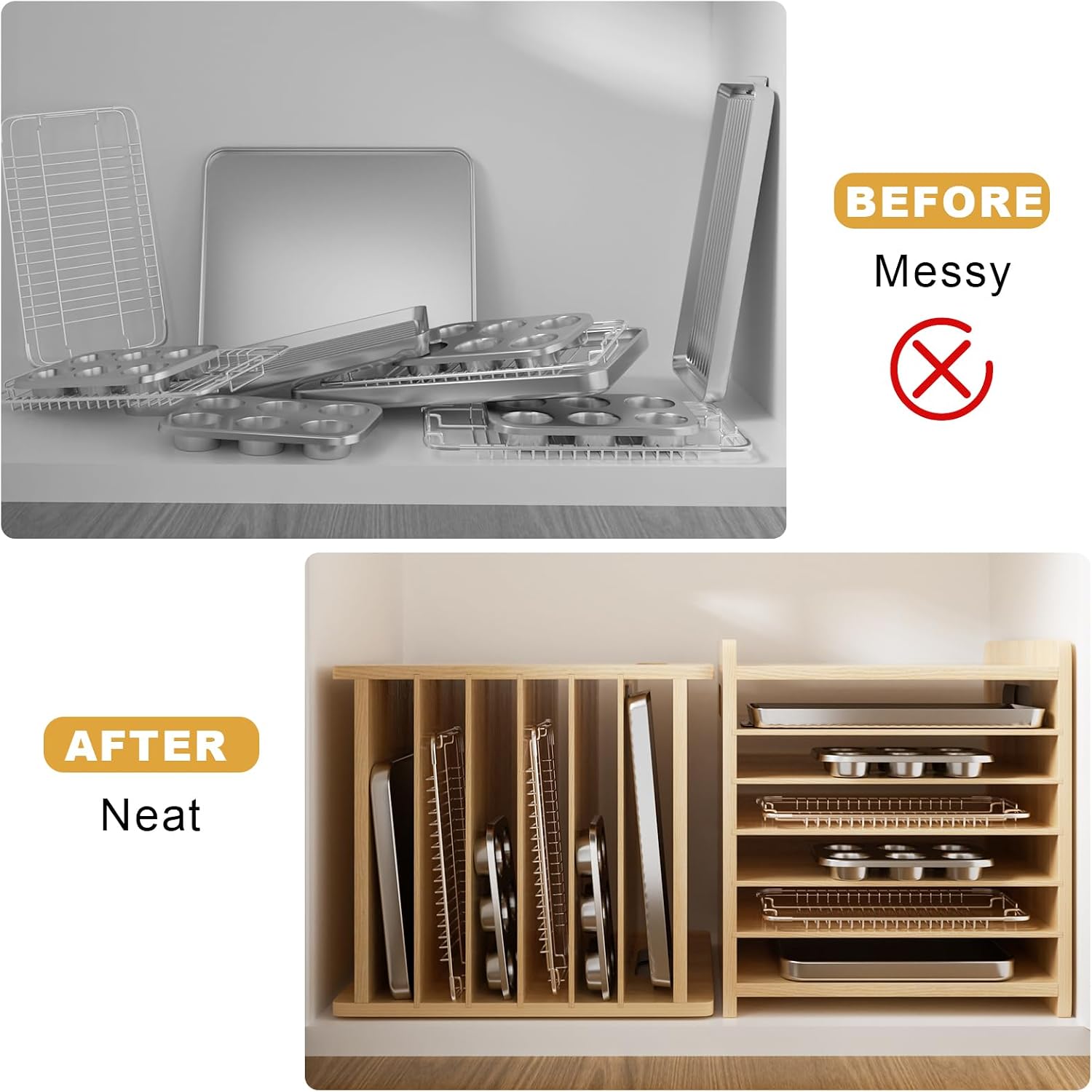 나무 베이킹 트레이 디바이더 정리함, 수직 쿠키 시트, - Kitchen Cabinet Baking Sheet Organizer 리뷰 및 가격
