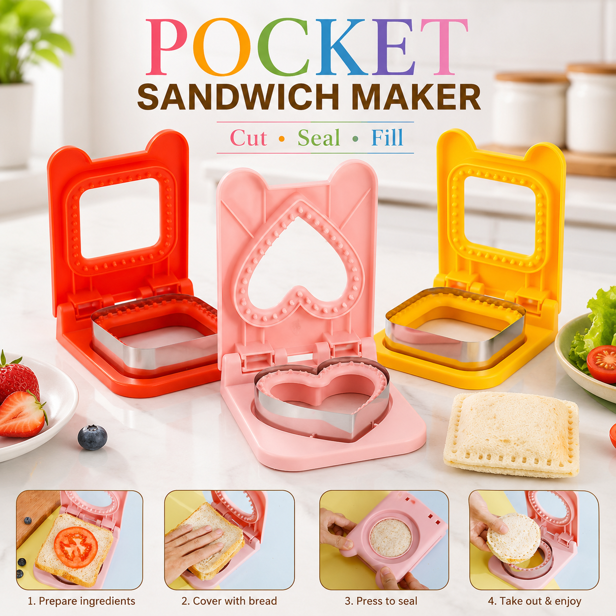 포켓 샌드위치 메이커 스테인리스 스틸 빵 커터 실러 식 - Baking Kitchen Diy 리뷰 및 가격