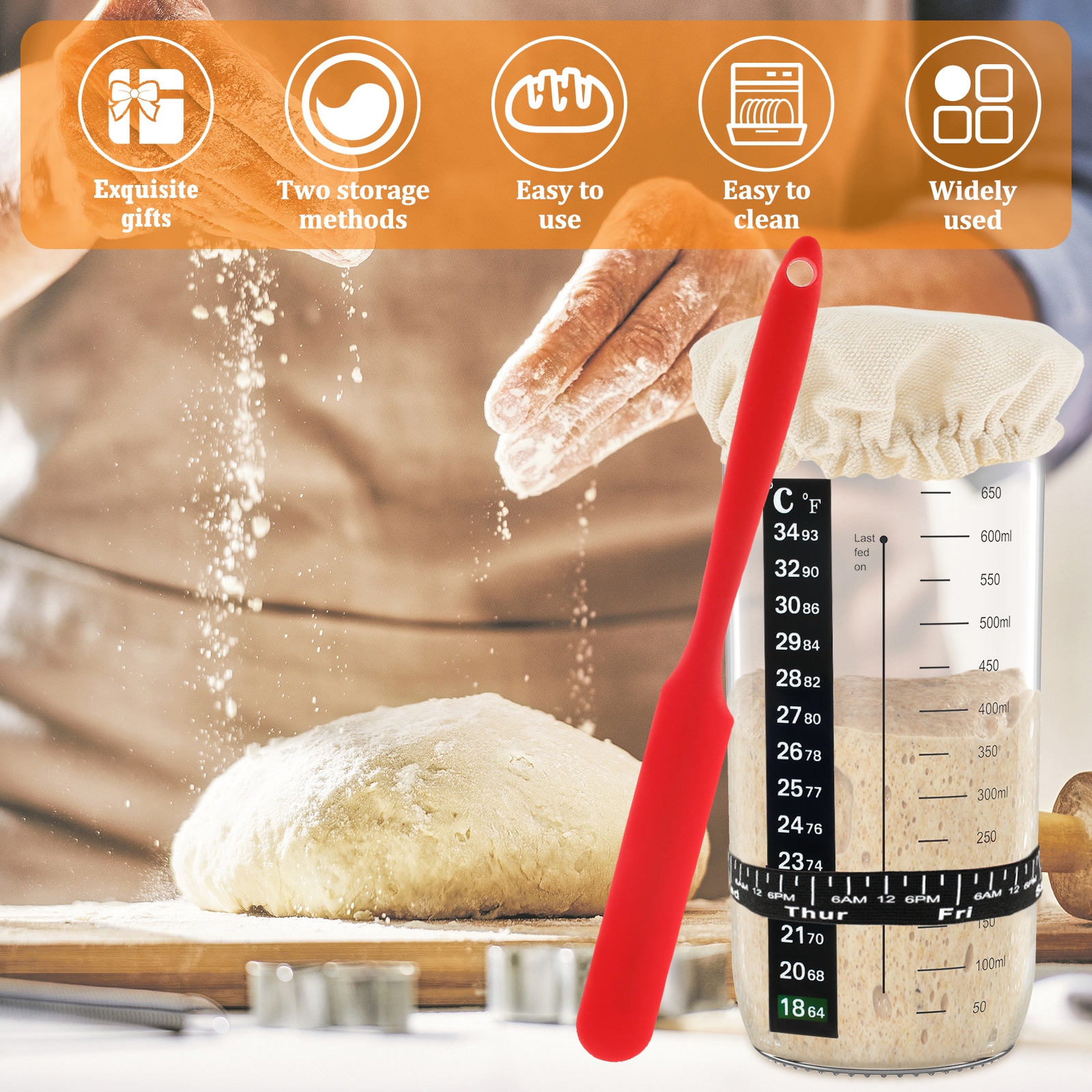 7개입 도우 스타터 병 라벨, 천 뚜껑, 실리콘 스패출 - Kitchen Baking Cloth 리뷰 및 가격