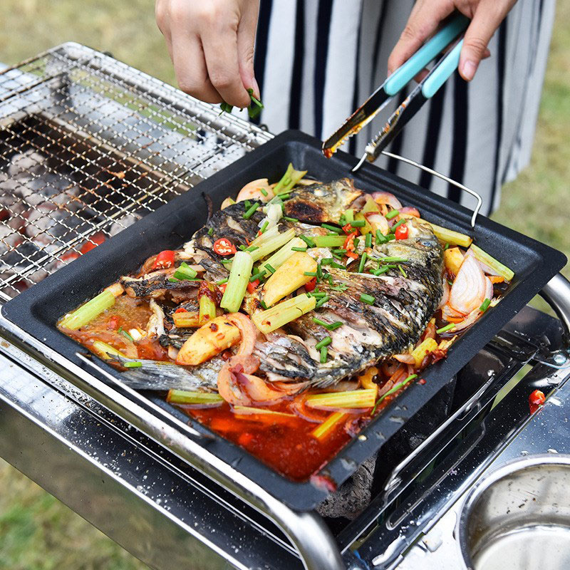야외용 두꺼운 사각 그릴 팬, 손잡이 두 개, 휴대용  - Kitchen Oven Baking Pans 리뷰 및 가격