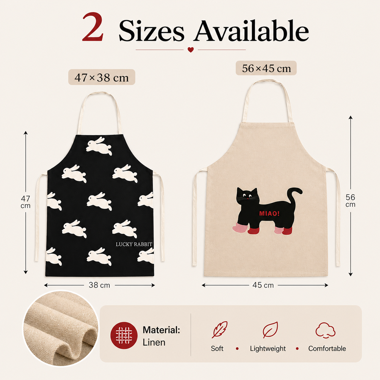 귀여운 검은 고양이와 흰 토끼 무늬 리넨 앞치마, 2D - Kitchen Baking Cloth 리뷰 및 가격