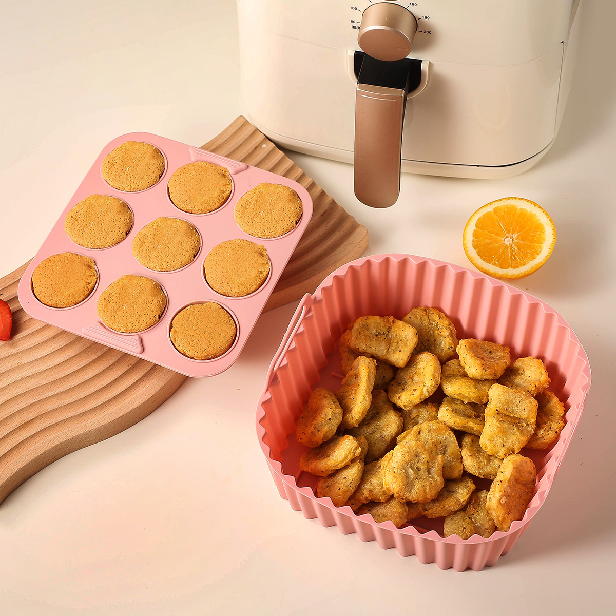 2개 실리콘 에어프라이어 라이너 & 머핀 팬 세트 재사 - Kitchen Oven Baking Pans 리뷰 및 가격