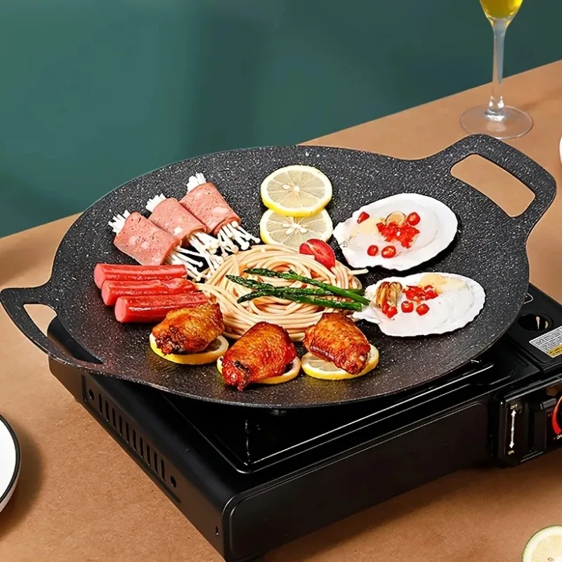 붙지 않는 구이 한국식 바베큐 라운드 팬 주철 더블 핸 - Kitchen Baking Tray Organiser 리뷰 및 가격