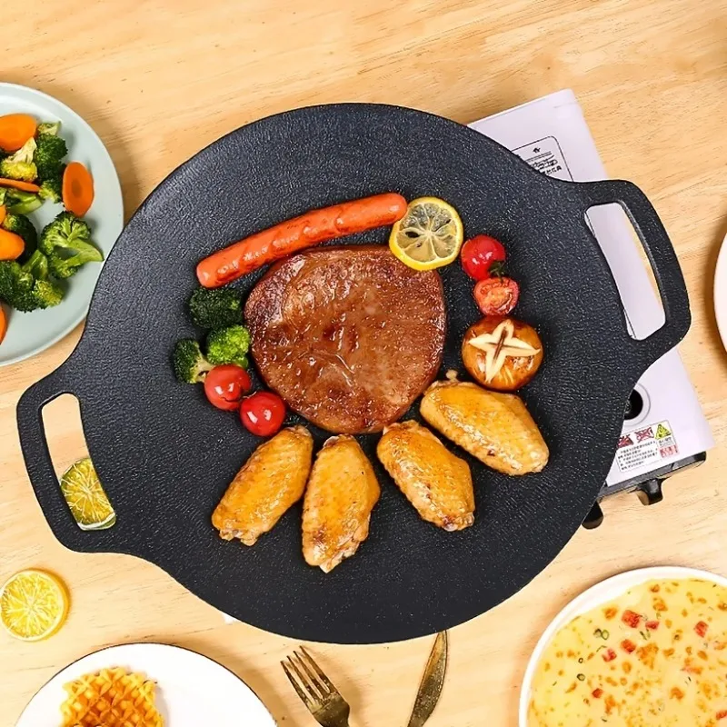 붙지 않는 구이 한국식 바베큐 라운드 팬 주철 더블 핸 - Kitchen Baking Tray Organiser 리뷰 및 가격